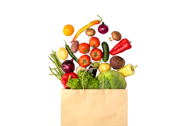 A bag of vegetables is shown with black background.